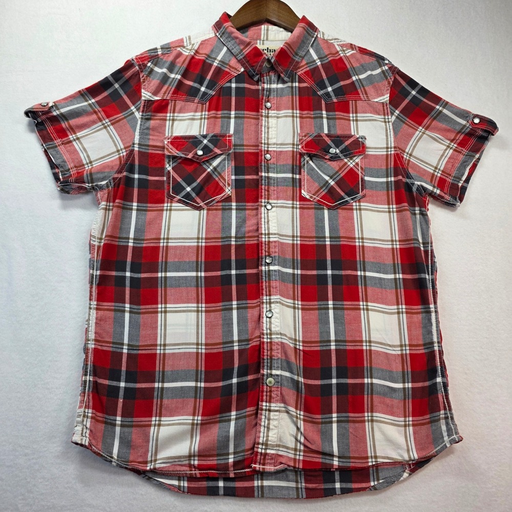 Urban Pipeline‎ Men's L Pearl Snap Western Rodeo Plaid Short Sleeve Shirt Cotton